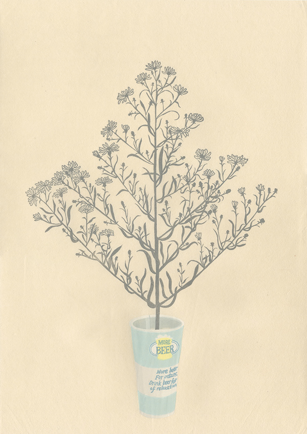 Yoonmi Nam, 2018 Untitled (More Beer...For Instance + Toile) 12.75 x 18 inches Mokuhanga, Lithograph