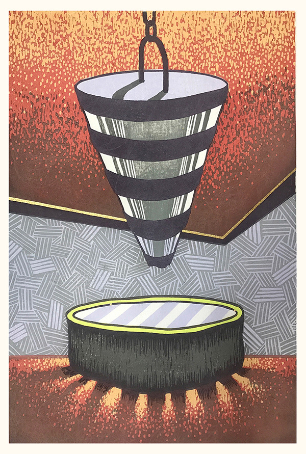 Melissa Schulenberg, Pendulum, 15" x 10", 2017, Mokuhanga