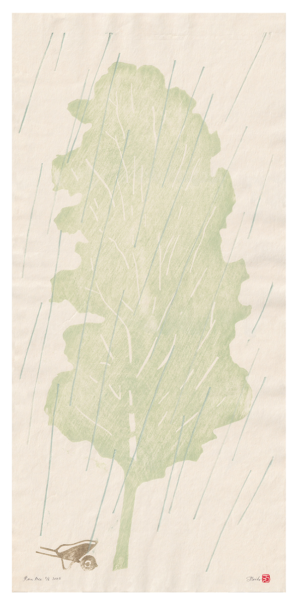 Mariko Jesse X  Rain Tree 2005 13 x 24” Mokuhanga