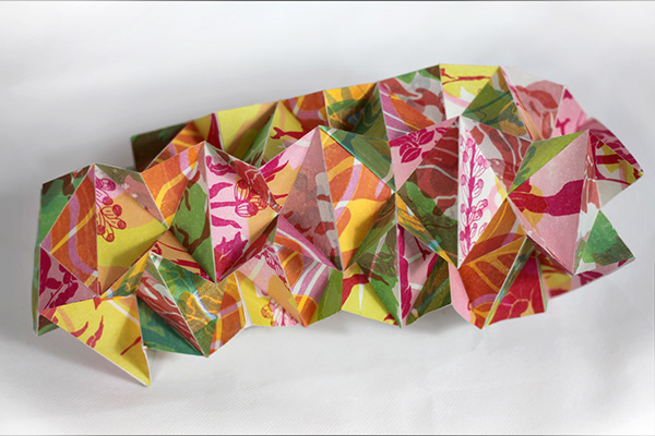Louise Rouse  Study for Tumble Fold  2021 7x5x9" collage and folded mokuhanga