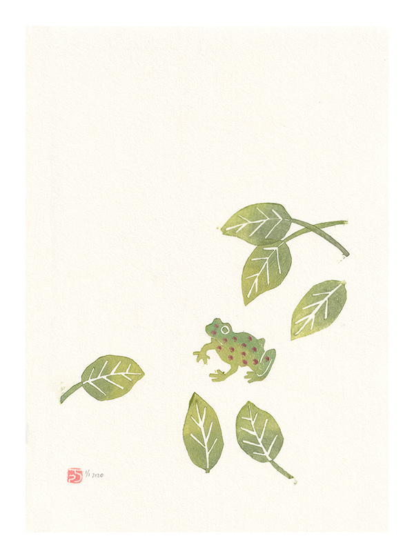 Mariko Jesse X  Spotty Frog 2020 7.5" x 11.5" Mokuhanga