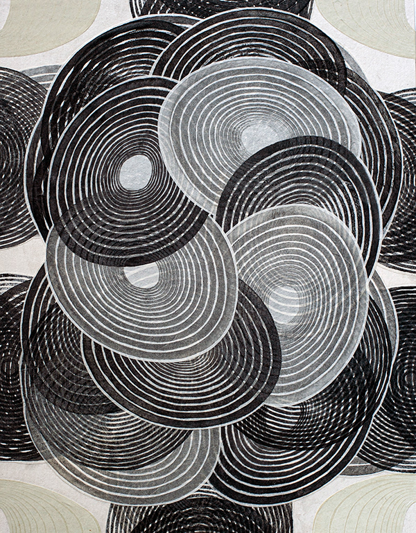 Patty Hudak, Circulation of the Light 2021 17 x 22” mokuhanga collage