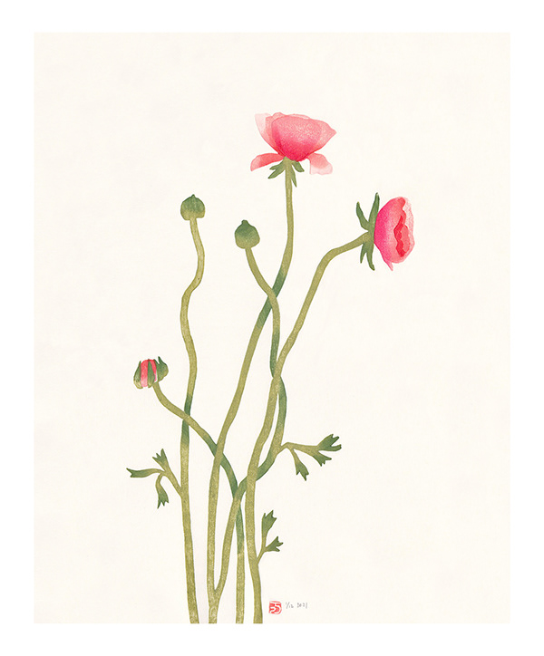 Mariko Jesse, 2021 Summer Blooms 18.5 x 12 inches Mokuhanga