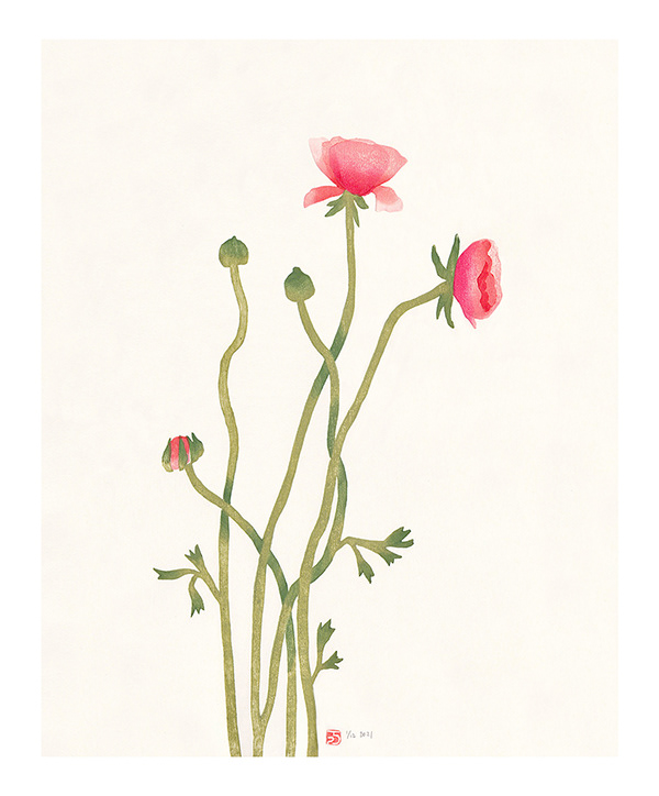 Mariko Jesse X   Summer Blooms 2021 2021 12" x 18.5" Mokuhanga