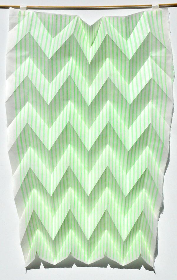 Mia O  Fold Landscape (Luminous Green) 2021 15 x 24.8 mokuhanga