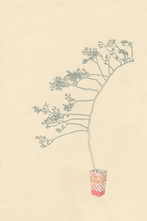 Yoonmi Nam  Pop Corn 2016 24 x 36” mokuhanga