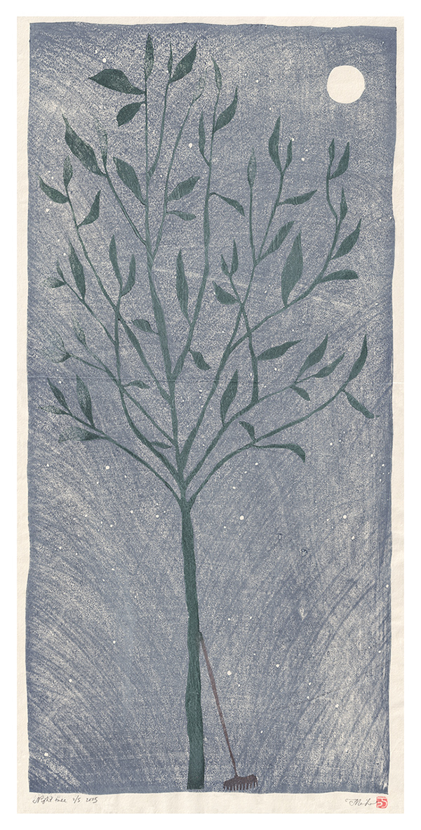 Mariko Jesse X  Night Tree 2005 13 x 24” Mokuhanga