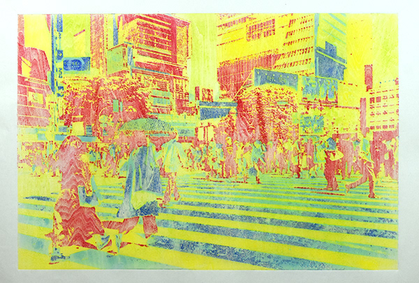 Katsutoshi Yuasa  Heat Island 2020 40 x 28” mokuhanga