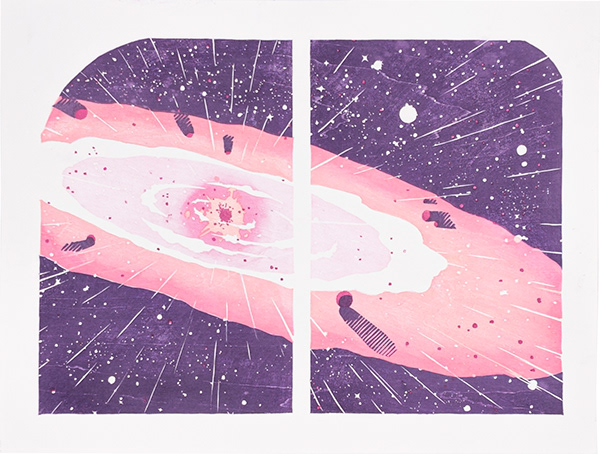 Matthew Willie Garcia  Gentle Attractions and Distant Desires 2021 16 x 12” mokuhanga