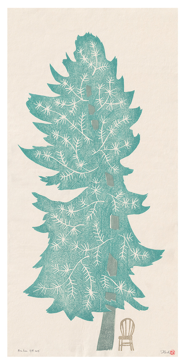 Mariko Jesse X  Fir Tree 2005 13 x 24” Mokuhanga
