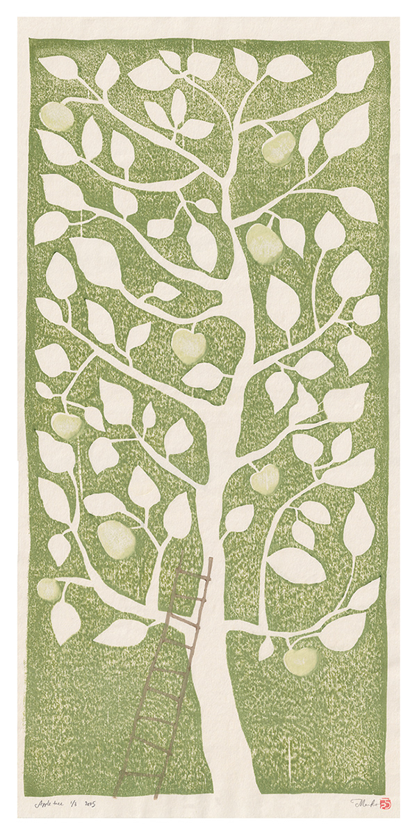 Mariko Jesse X  Apple Tree 2005 13 x 24” Mokuhanga
