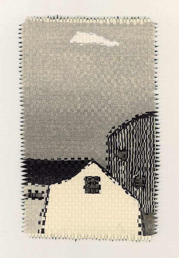 Katie Baldwin Raft (neighborhood) #4, 2017  6 x 12”. mokuhanga and woven paper