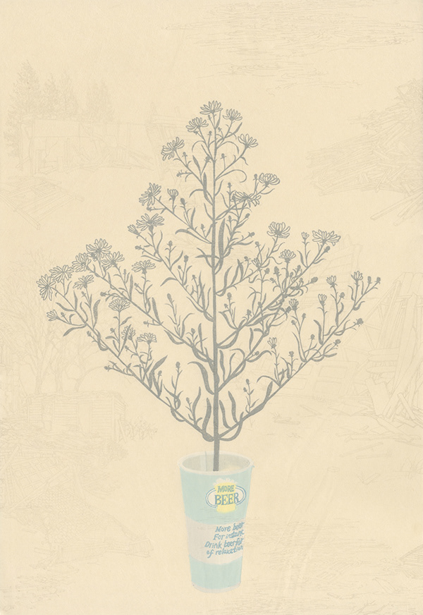 Yoonmi Nam  Untitled (More Beer... For Instance + Toile) 2013 12.75 x18” mokuhanga