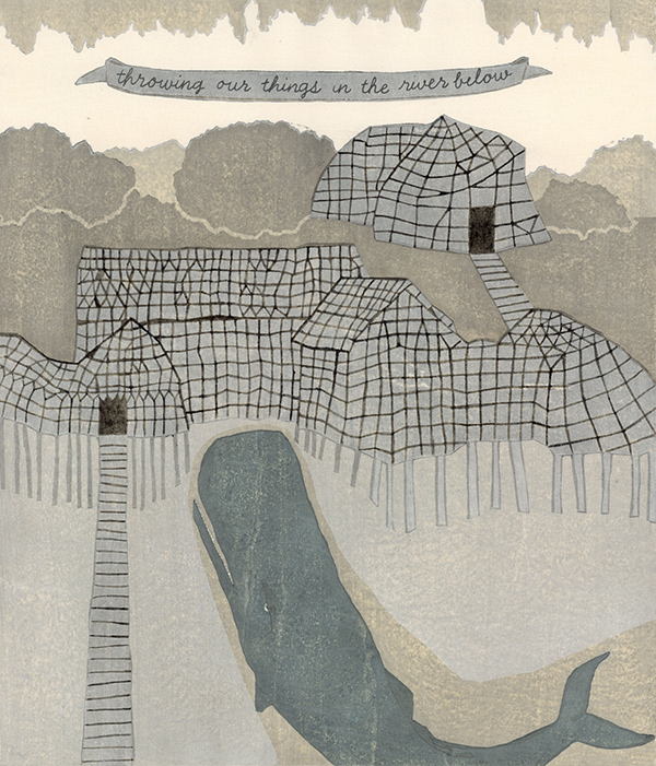 Katie Baldwin  Throwing Our Things in the River Below  2009  14 x 18" mokuhanga and letterpress