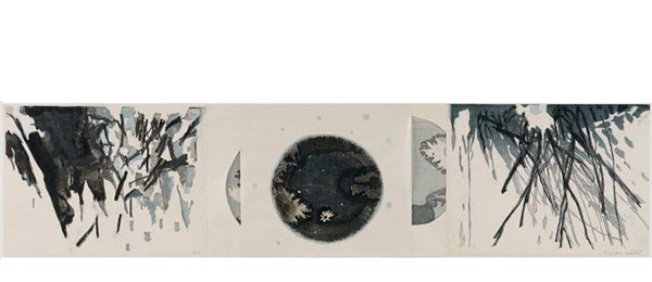 Keiko Hara, Verse - Earth, 9" X 38", mokuhanga, 2021